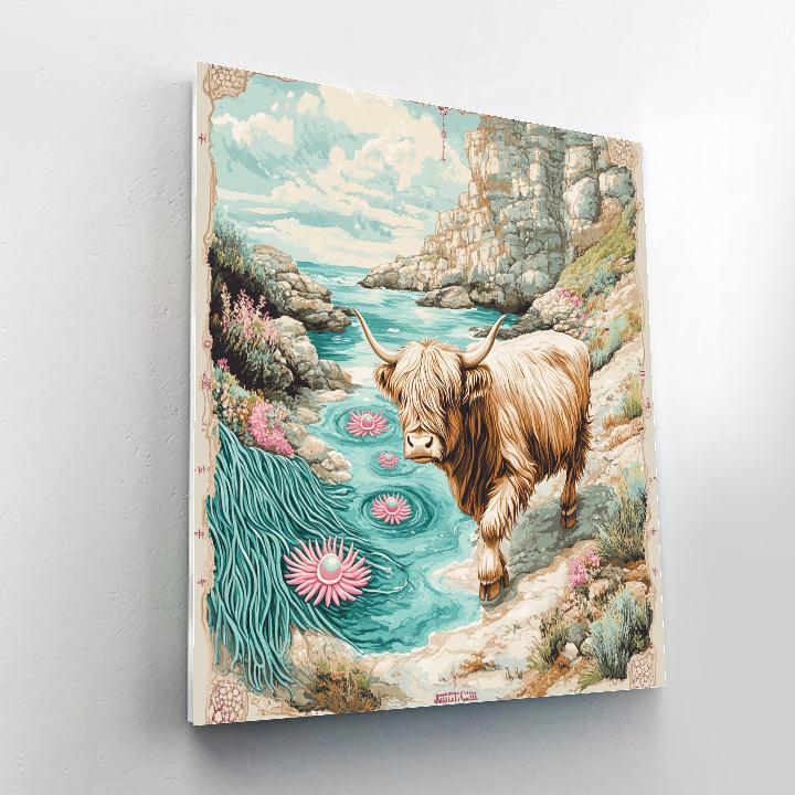 Highland Cow In Coastal Kelp Garden Numbered painting kits