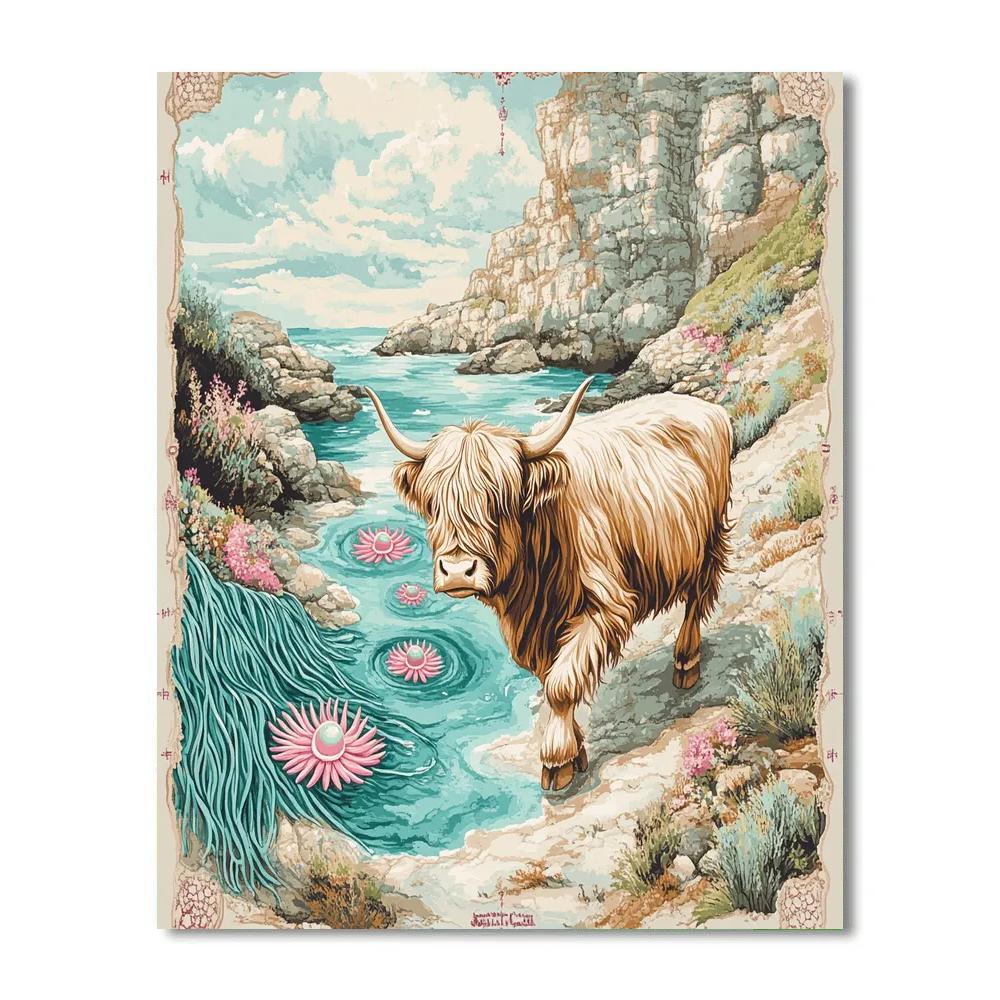 Highland Cow In Coastal Kelp Garden Numbered painting kits