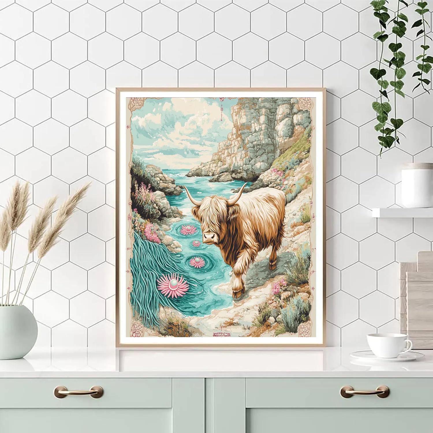 Highland Cow In Coastal Kelp Garden Numbered painting kits
