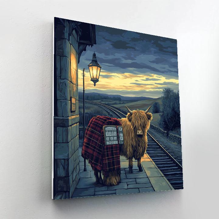 Highland Cow Evening Train Platform paint by color