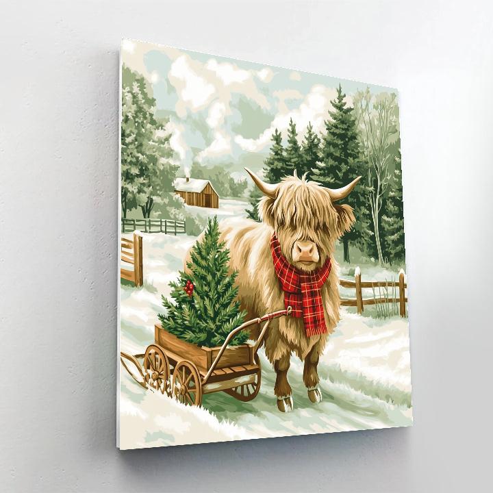 Highland Cow Christmas Tree Farm paint by numbers