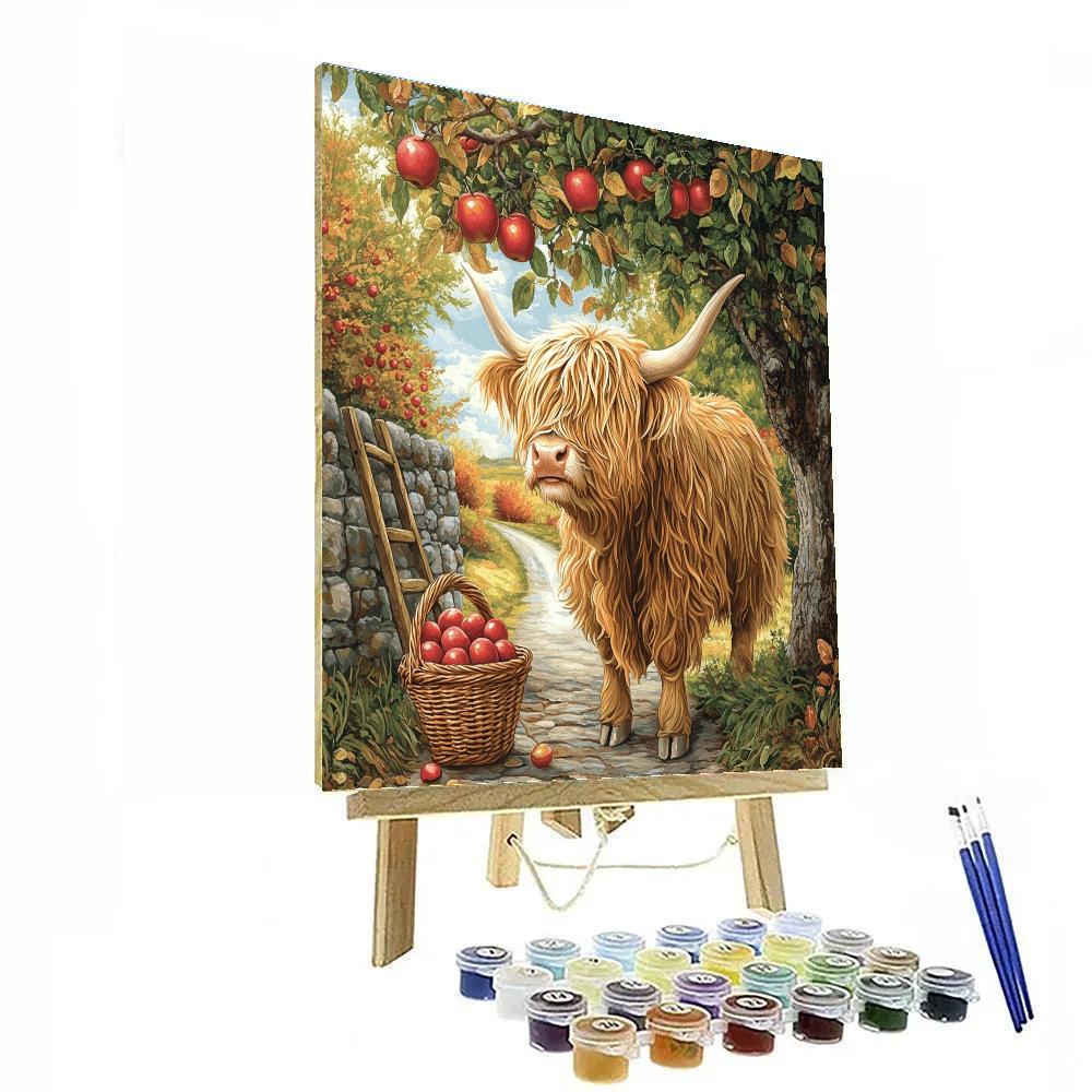 Highland Cow Orchard Apple Picker Number painting