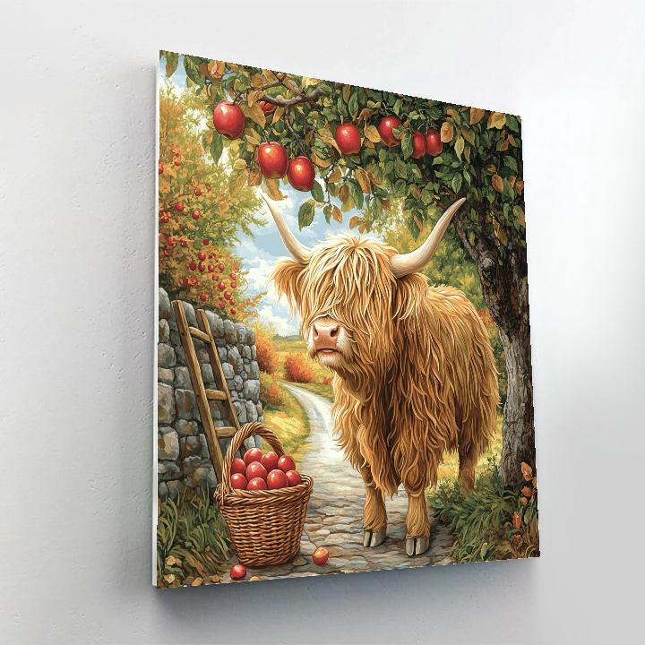 Highland Cow Orchard Apple Picker Number painting