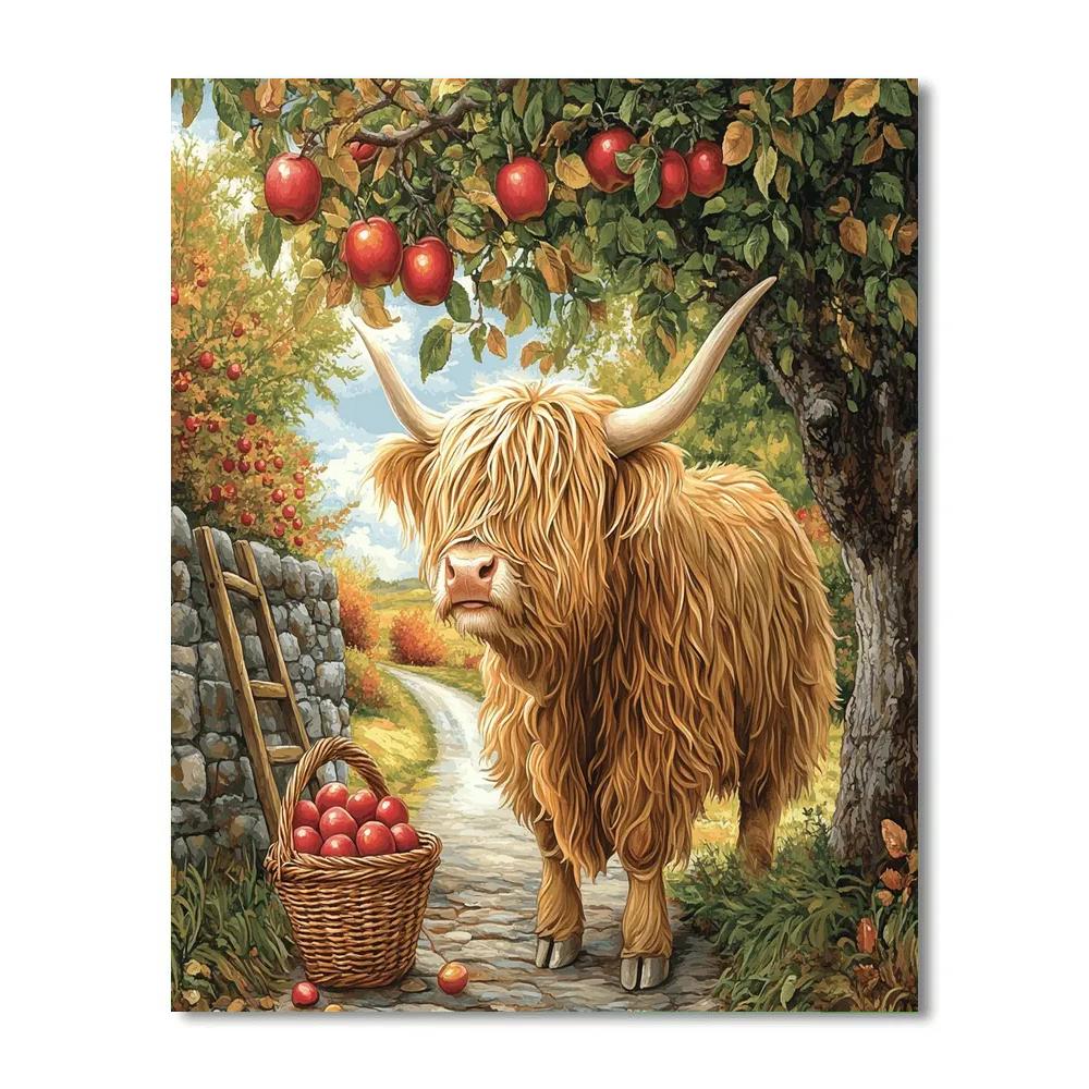 Highland Cow Orchard Apple Picker Number painting