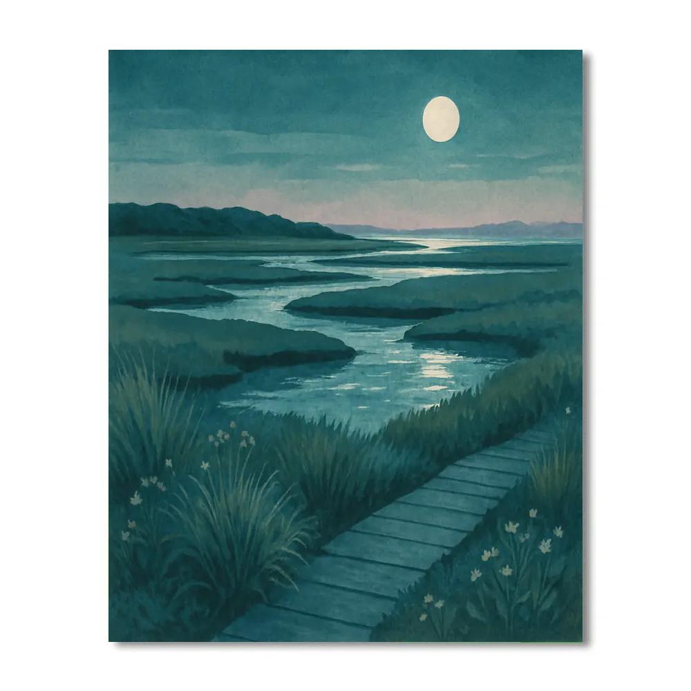 Moonlit Saltmarsh Lantern Tide Painting by numbers kit