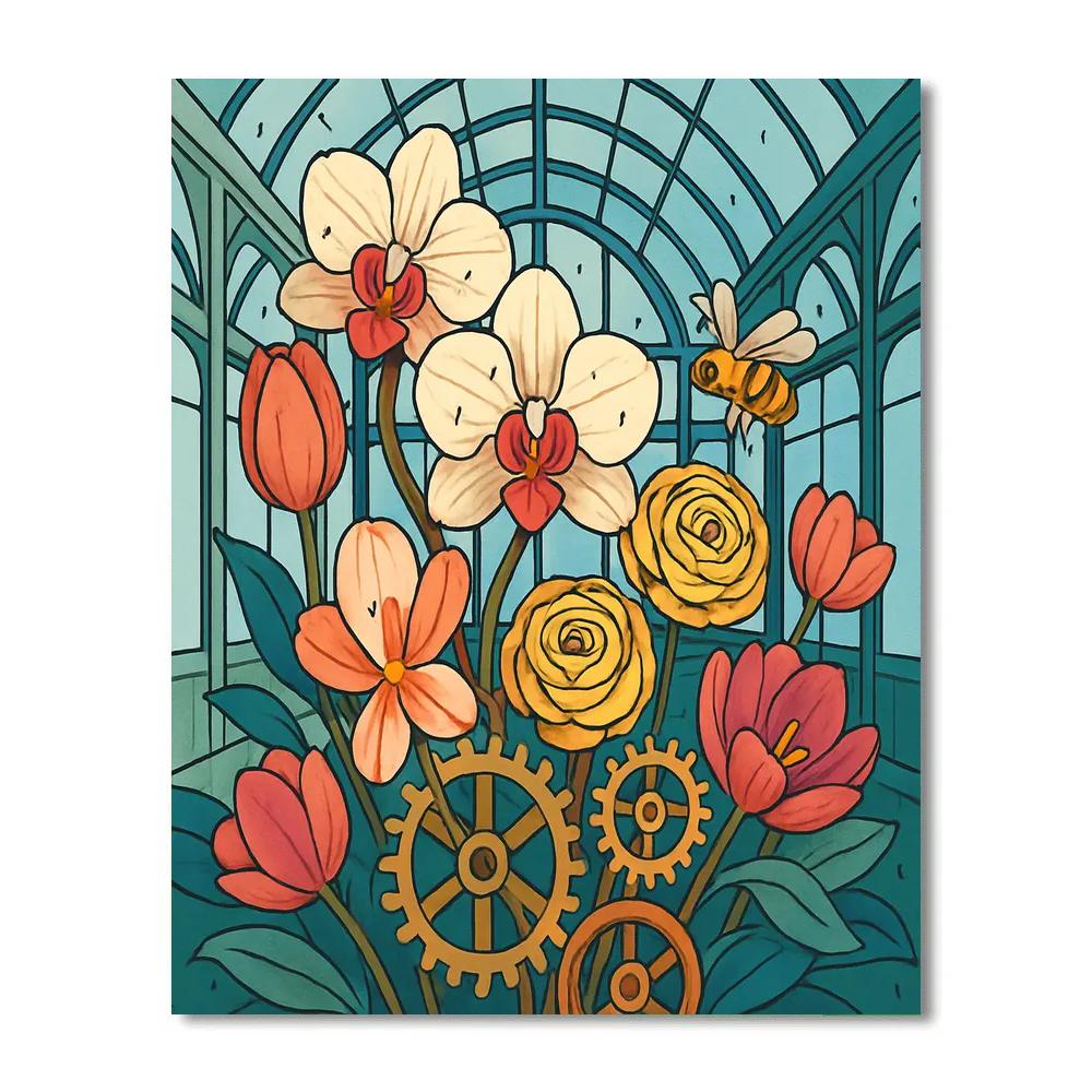 Flowers In The Clockwork Conservatory paint by number