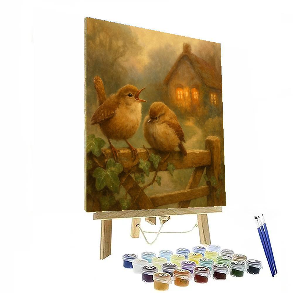 Lantern Light Wrens At The Cottage Gate paint by number
