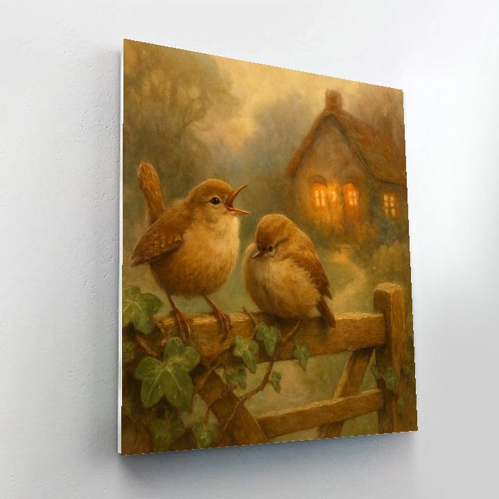 Lantern Light Wrens At The Cottage Gate paint by number
