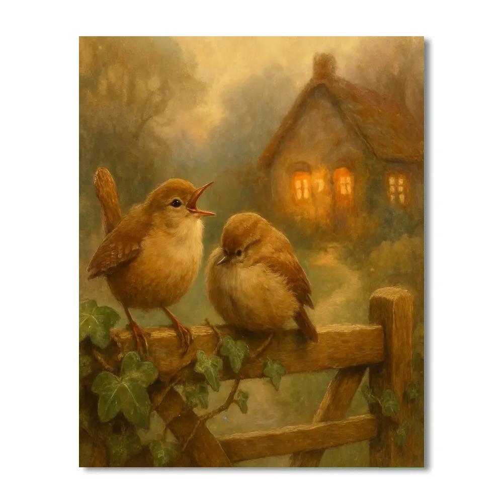 Lantern Light Wrens At The Cottage Gate paint by number