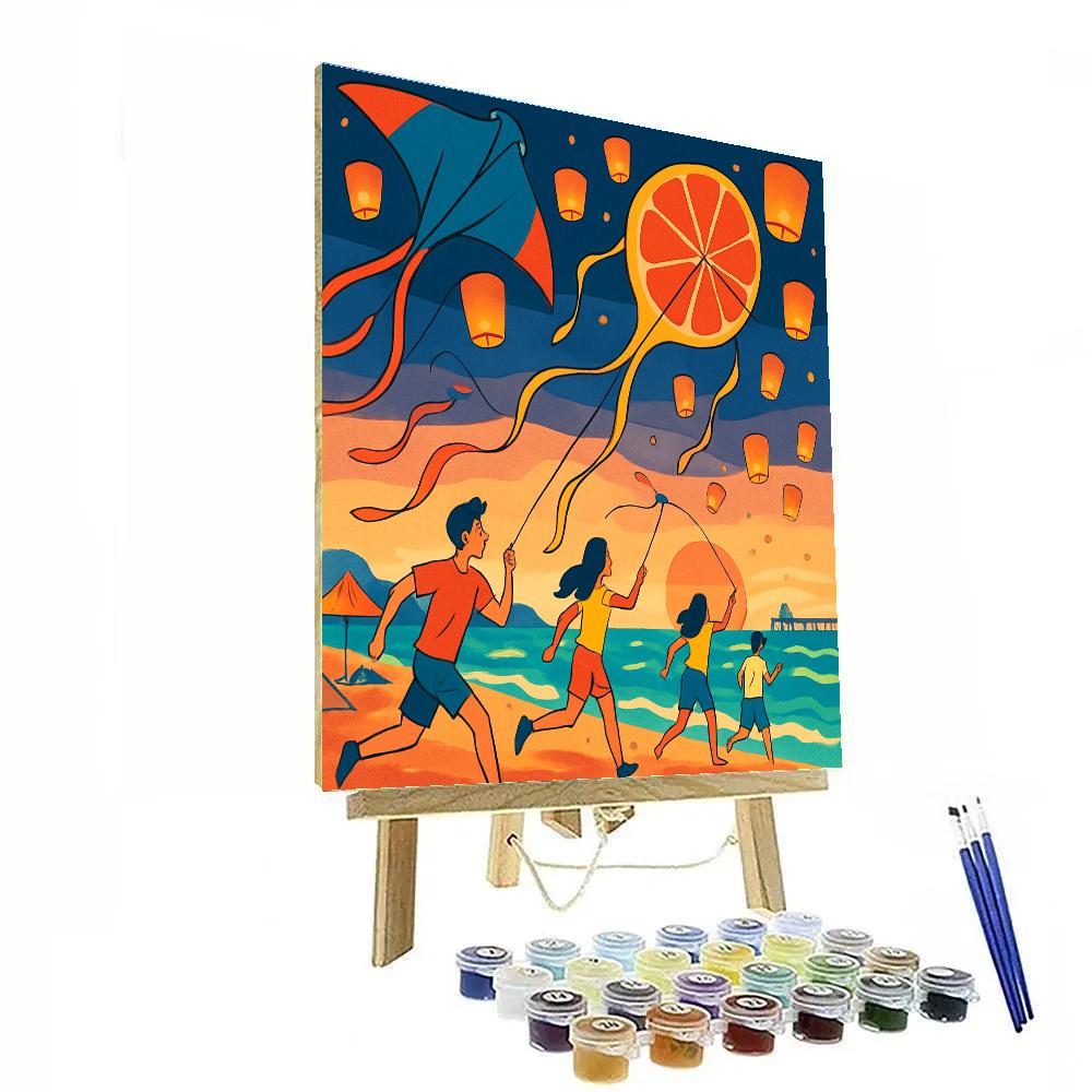 Kite Festival With Beach Lanterns Numbered painting kits