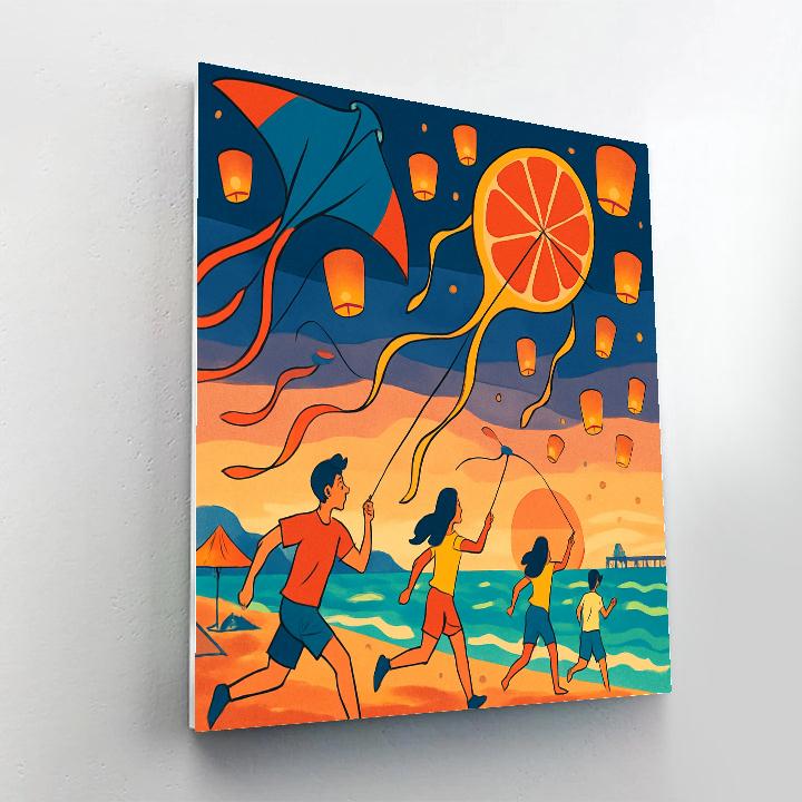 Kite Festival With Beach Lanterns Numbered painting kits