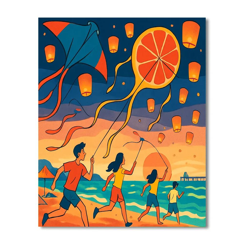Kite Festival With Beach Lanterns Numbered painting kits