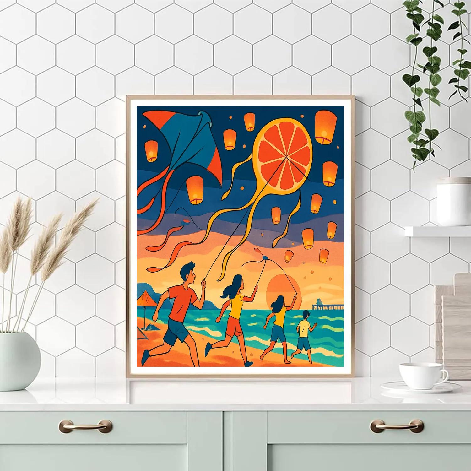 Kite Festival With Beach Lanterns Numbered painting kits