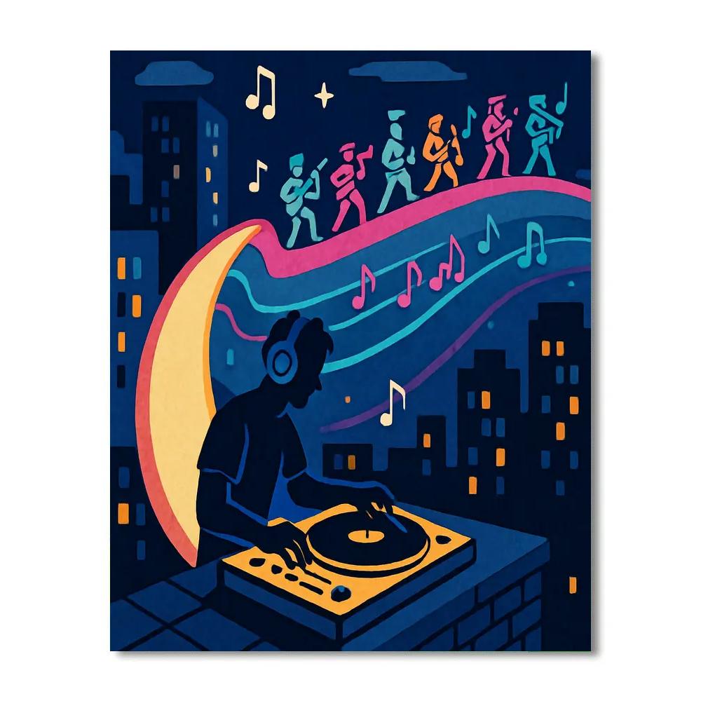 Skyline Parade With Music Pulse Lines Number painting