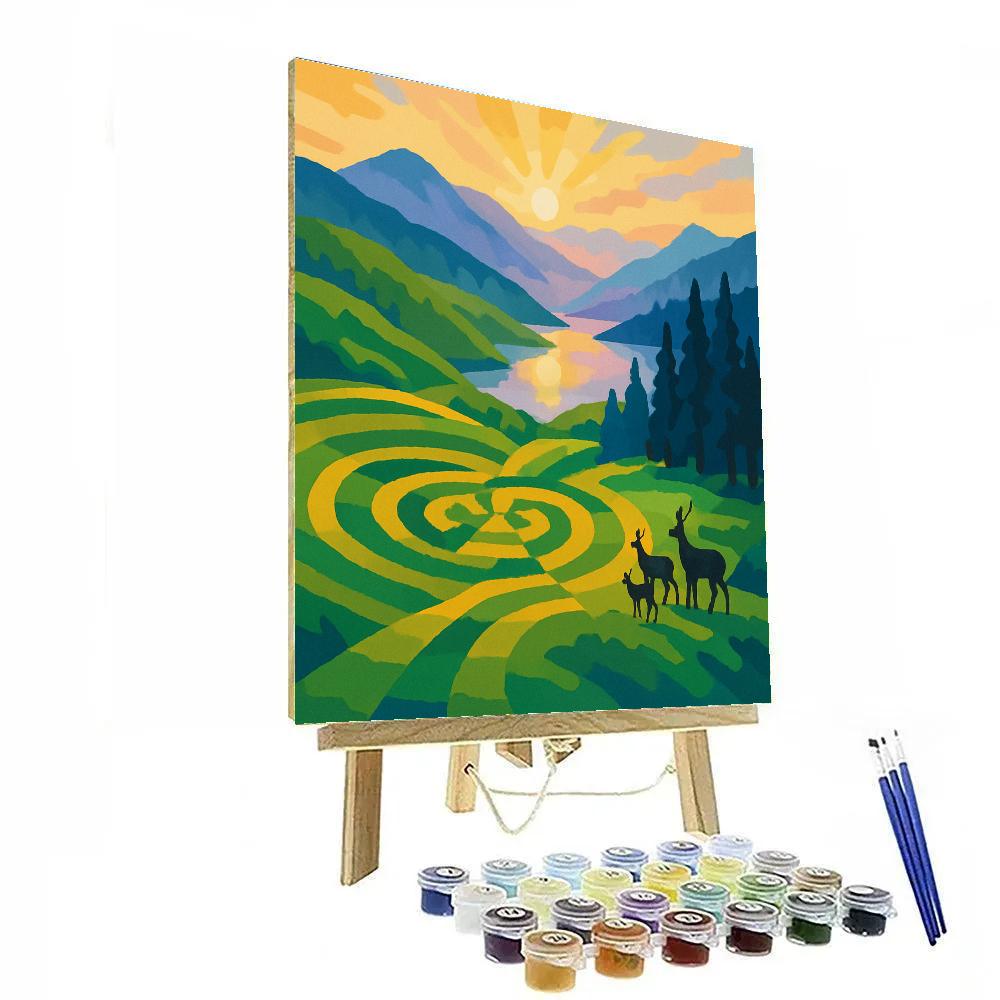 Meadow With Landscape Sunwheel Valley paint by color
