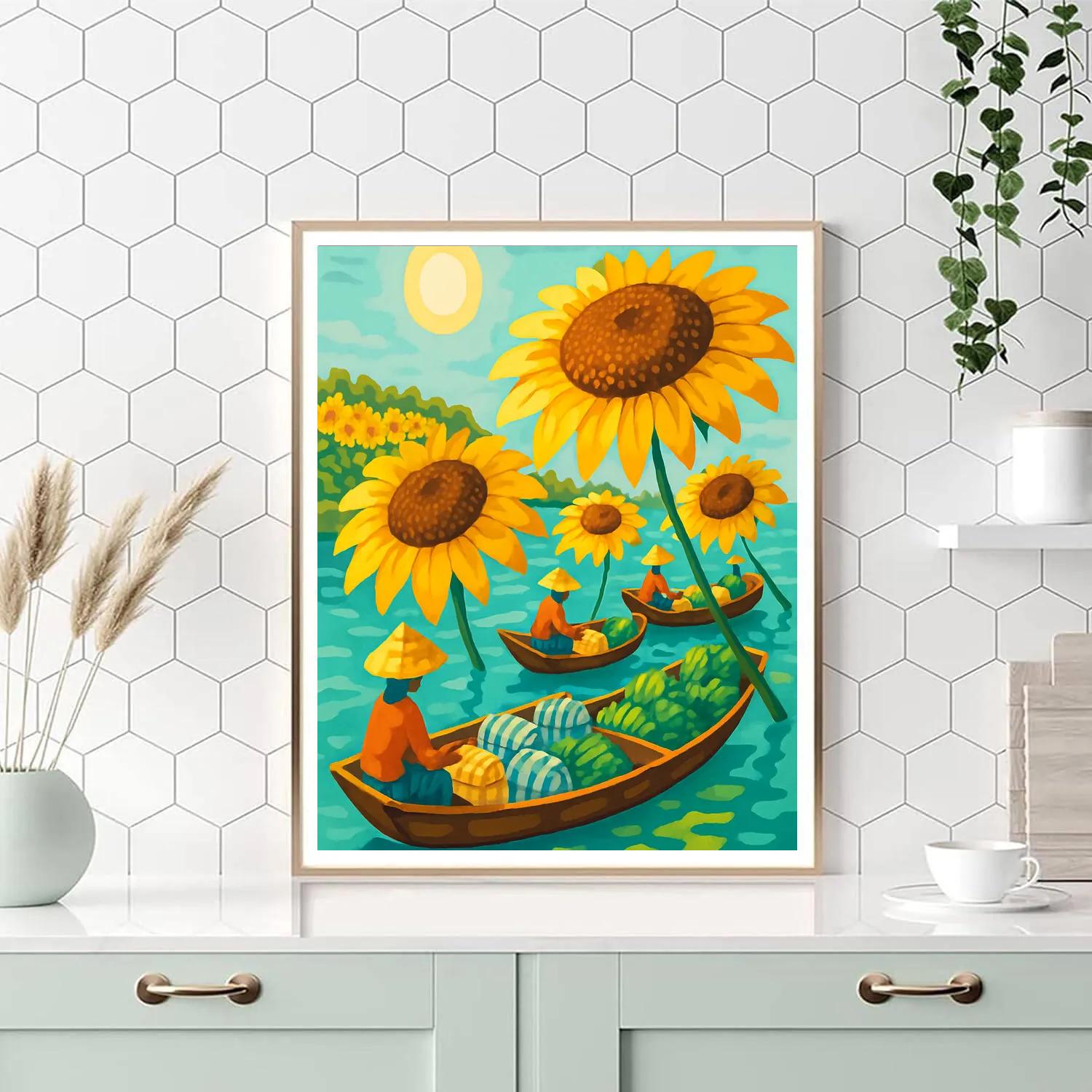 River Market Under Sunflower Canopies painting number kit
