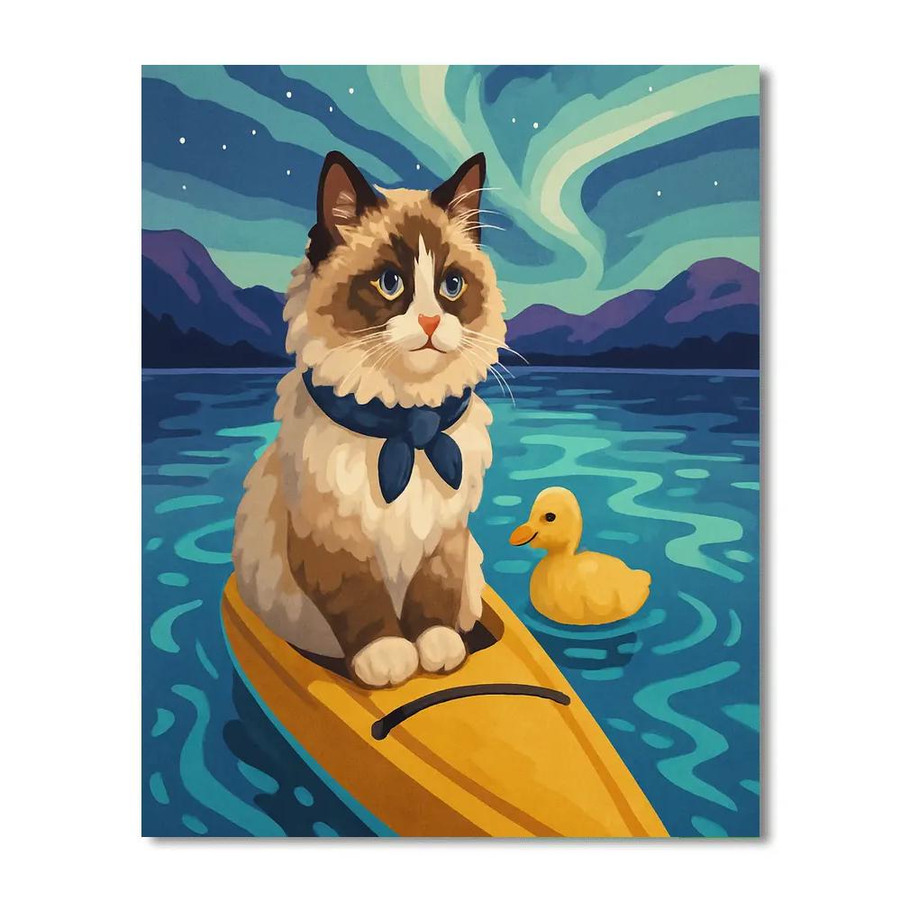 Starlit Kayak With Cat Navigator DIY paint by numbers