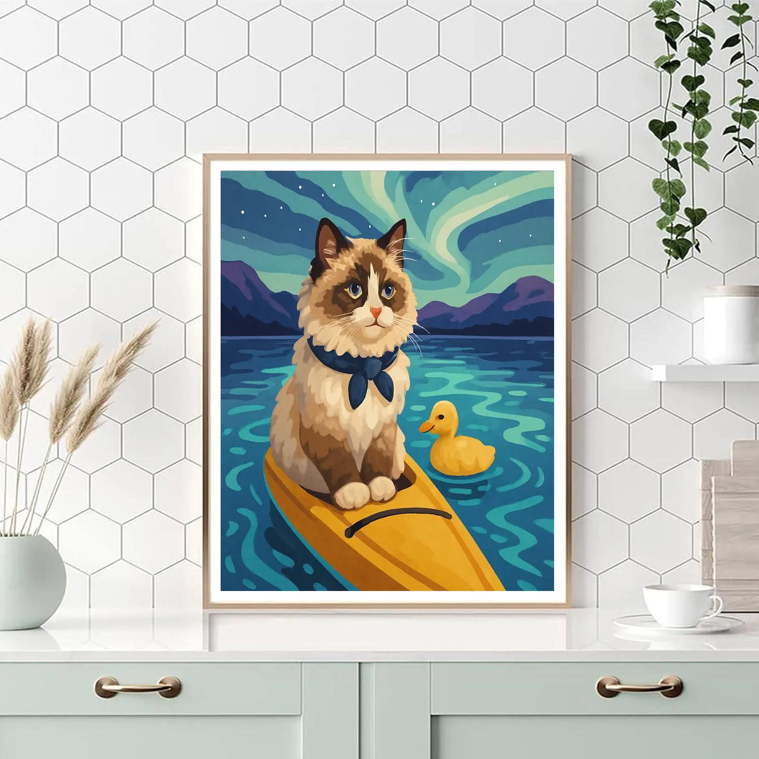 Starlit Kayak With Cat Navigator DIY paint by numbers