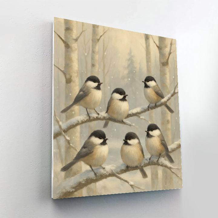 Snowy Birch Perch With A Gentle Chickadee Flock paint by numbers