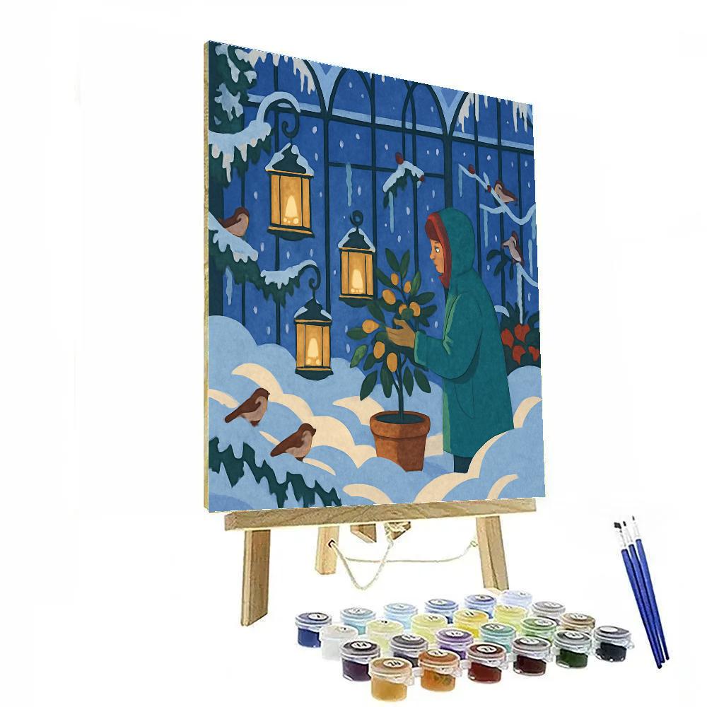 Lanternlit Snow Garden In Winter paint by color