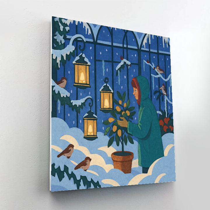 Lanternlit Snow Garden In Winter paint by color