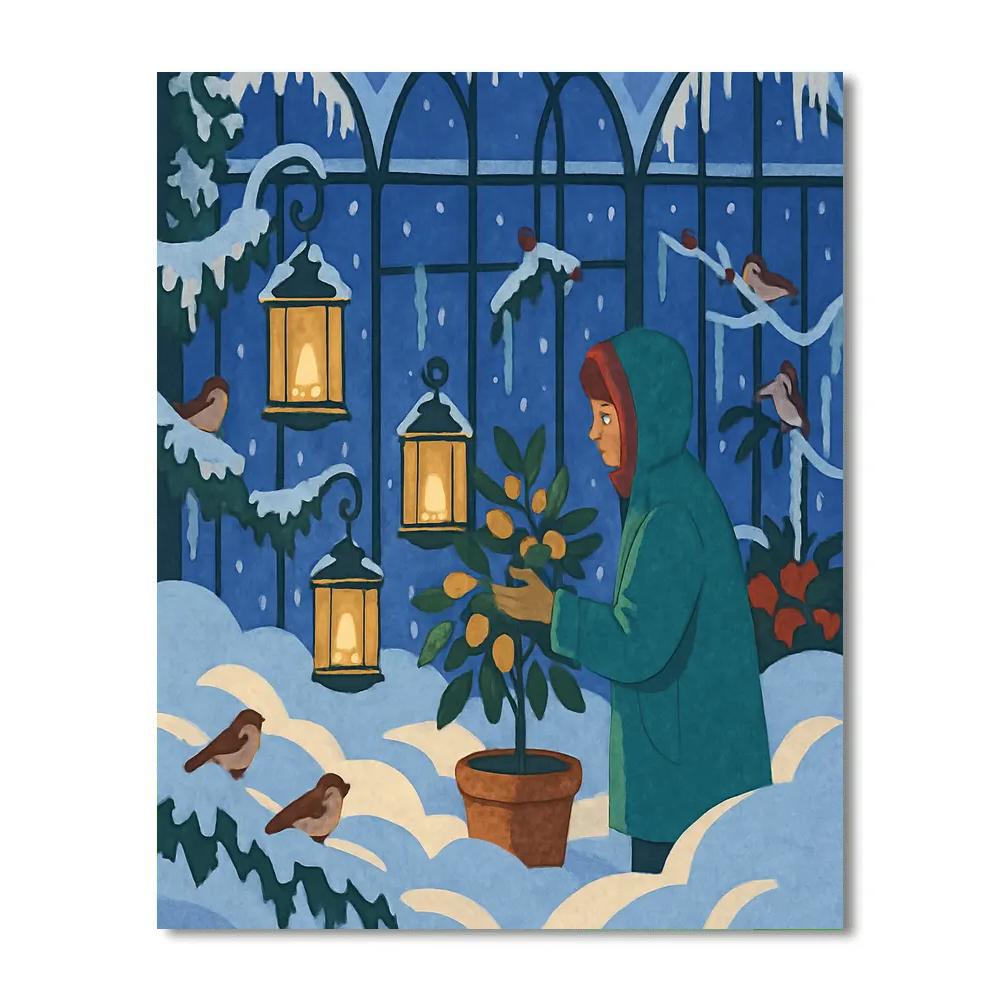 Lanternlit Snow Garden In Winter paint by color