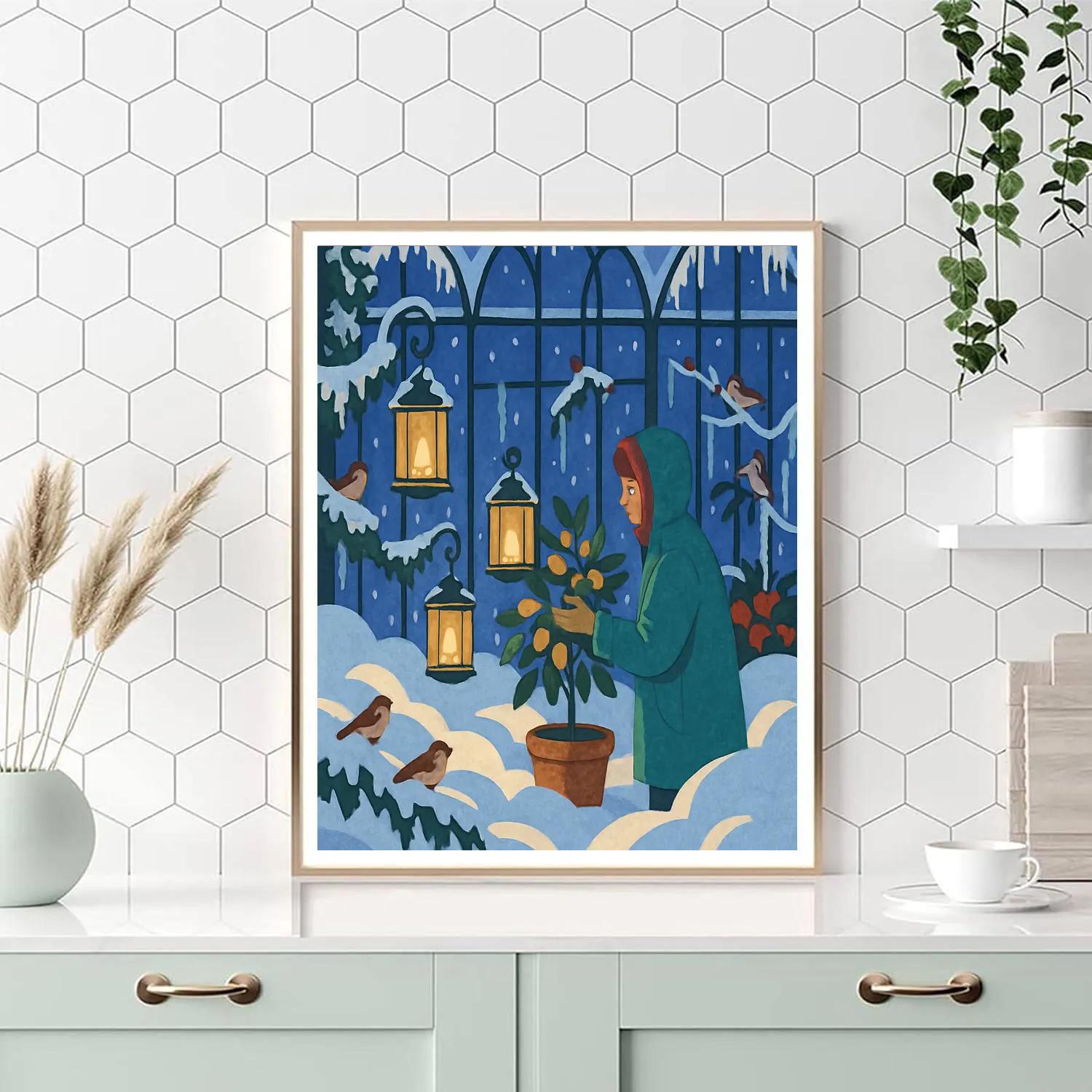 Lanternlit Snow Garden In Winter paint by color