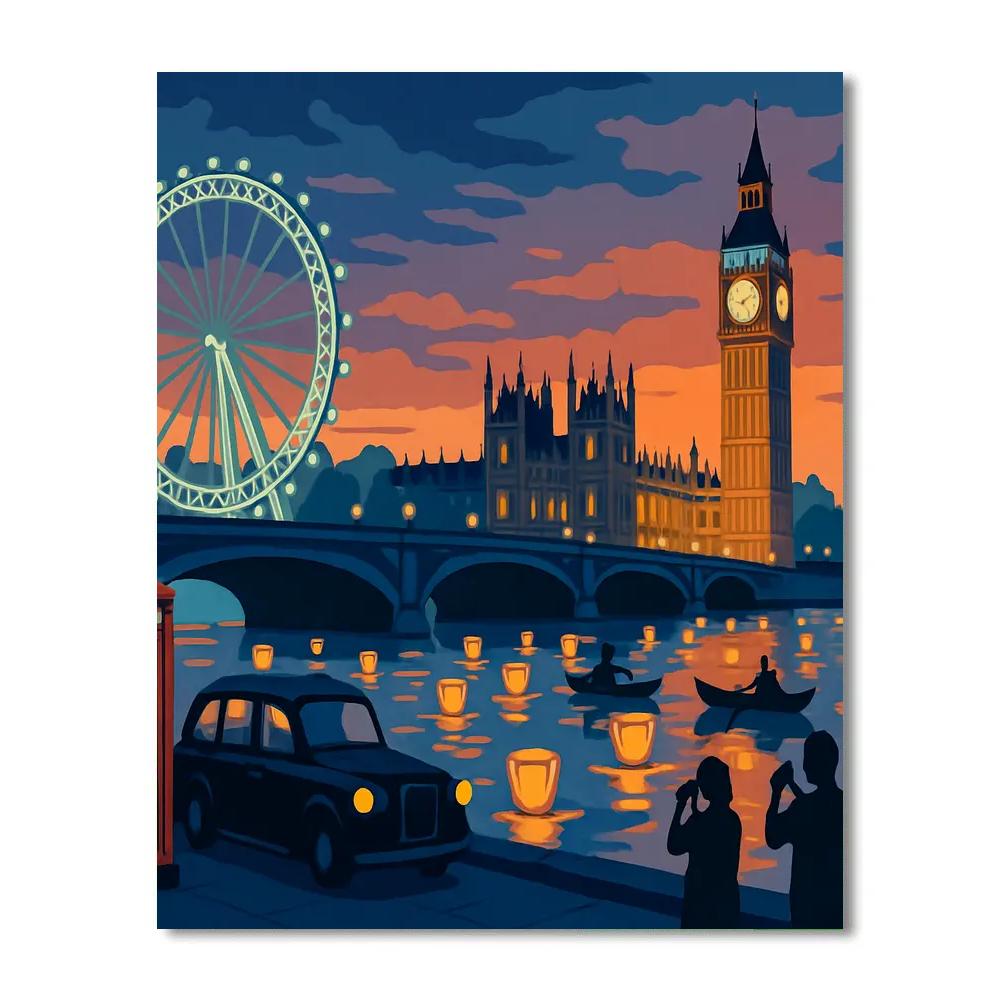 Thames Lantern Regatta With London Skyline Number painting