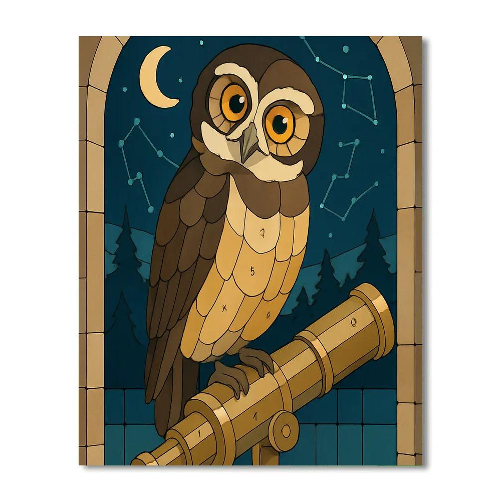 Stained Glass Observatory Owl Numbered painting kits