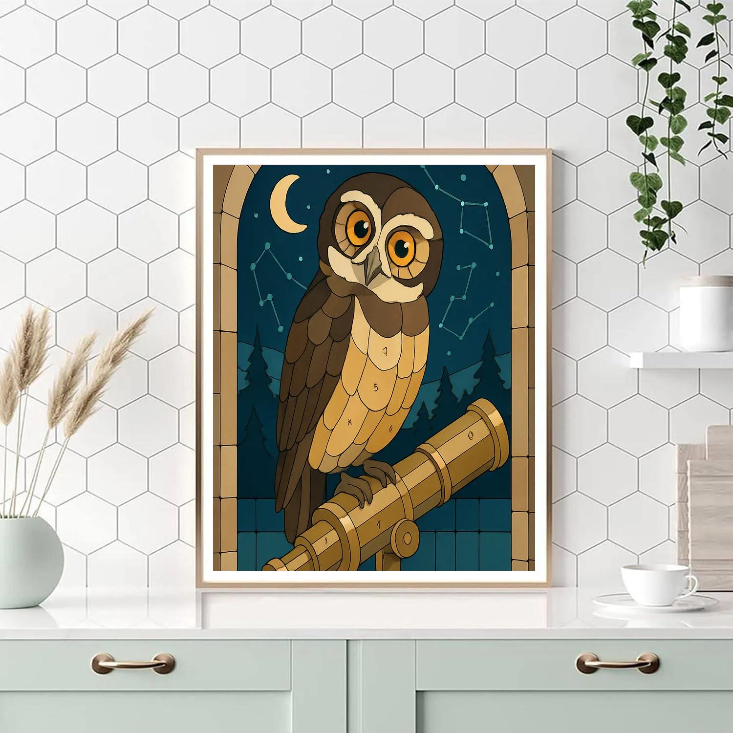 Stained Glass Observatory Owl Numbered painting kits