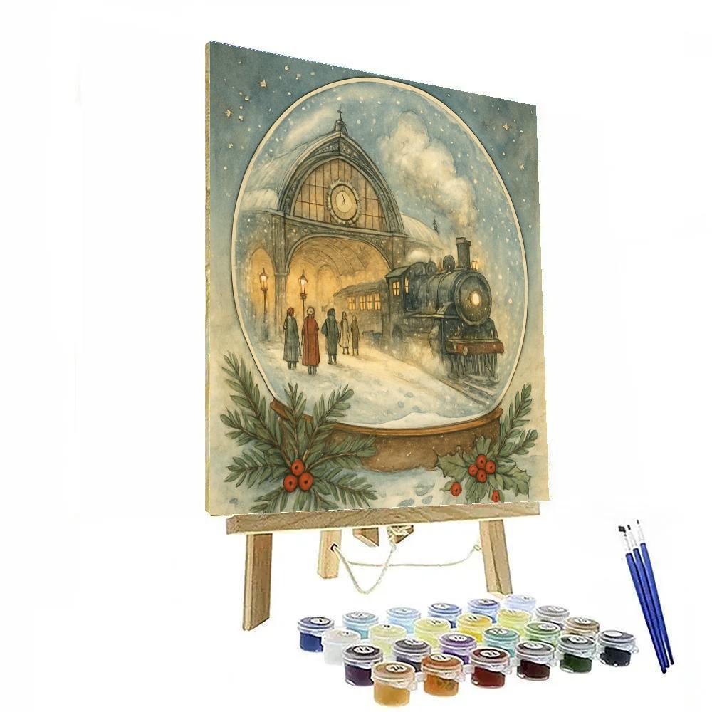 The Snow Globe Train Station DIY paint by numbers