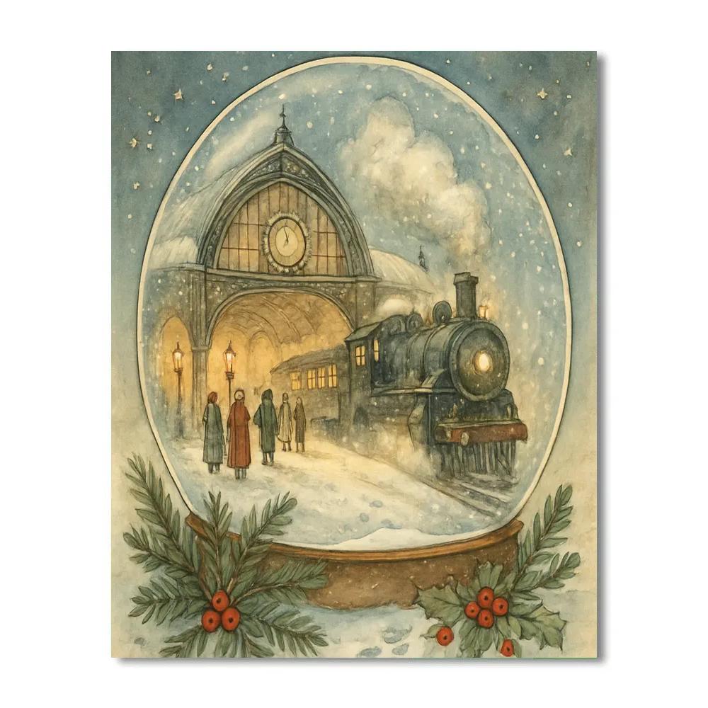 The Snow Globe Train Station DIY paint by numbers