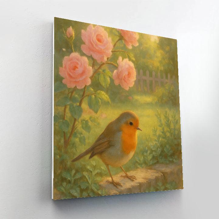 Garden Robin Among Spring Tea Roses painting number kit