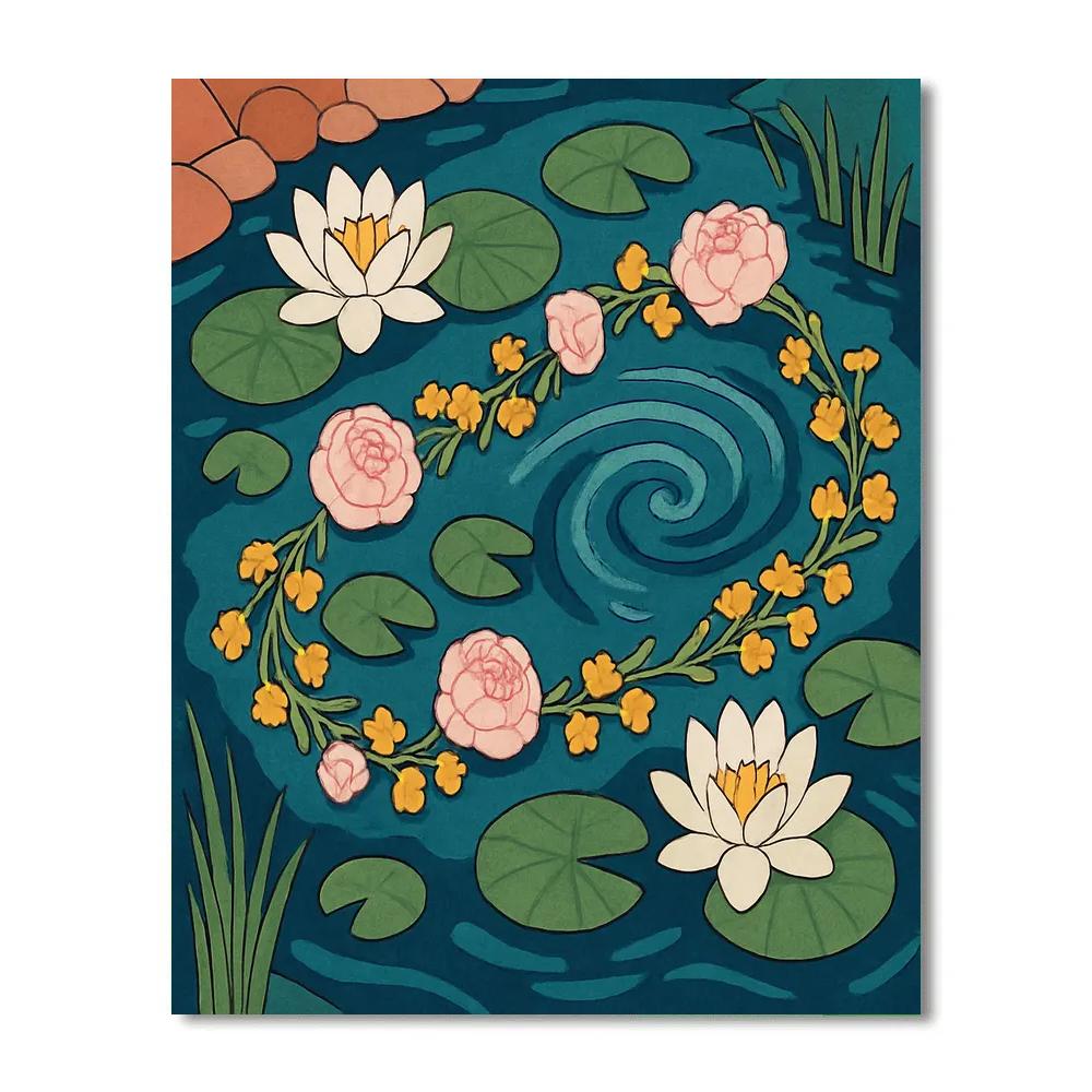 River Mosaic With Floral Drift Garland Paint by numbers kits