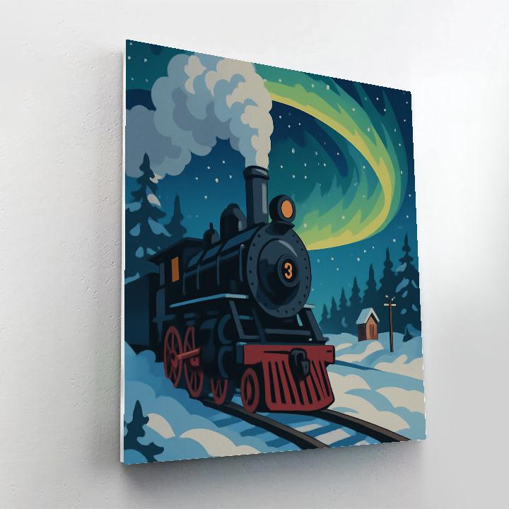 Midnight Steam Locomotive With Train Aurora Number painting