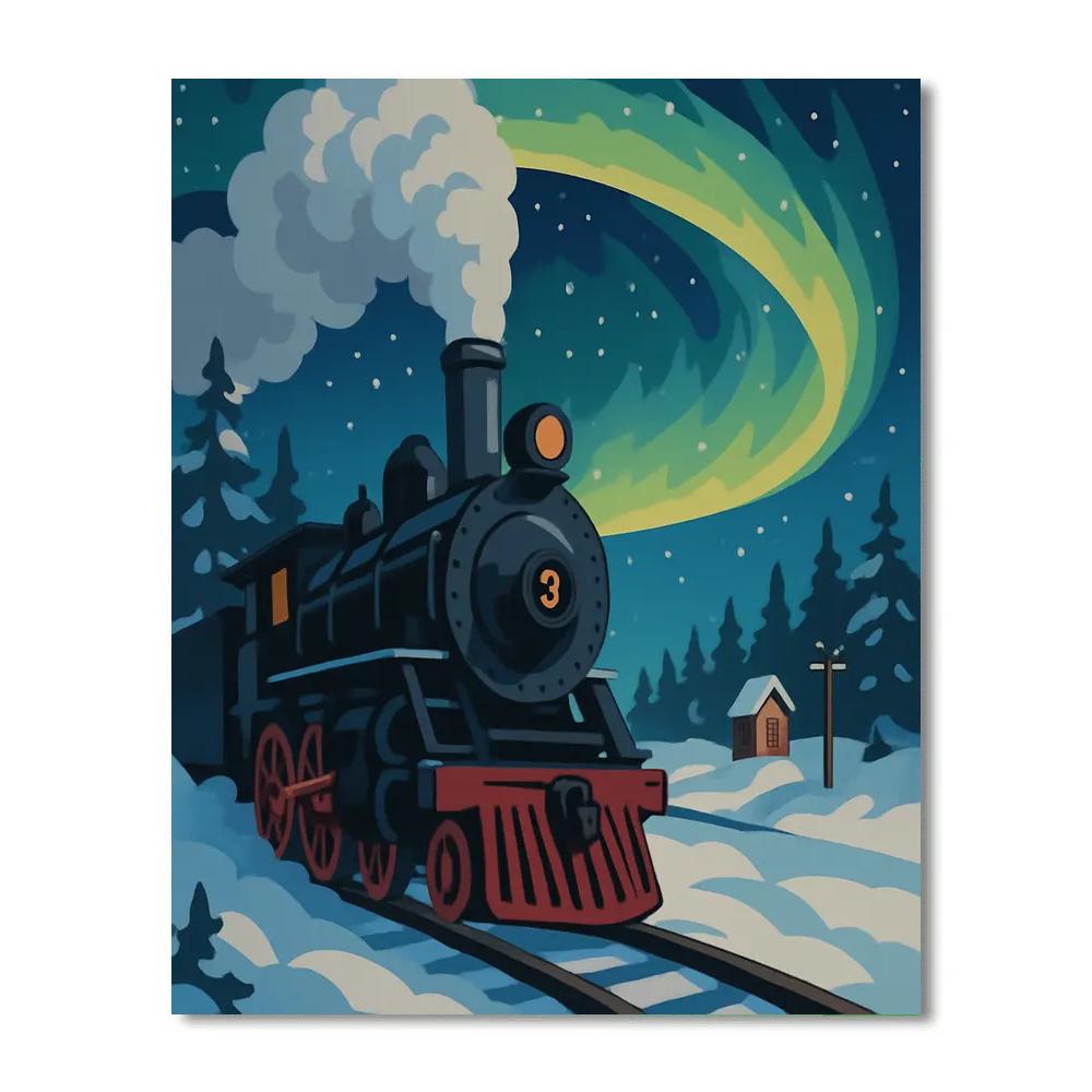 Midnight Steam Locomotive With Train Aurora Number painting