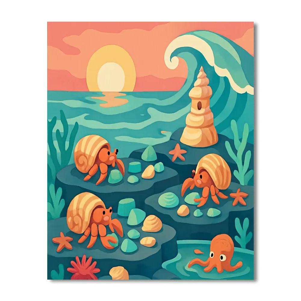 Coastal Tidepool Market With Ocean Horizon Numbered painting kits