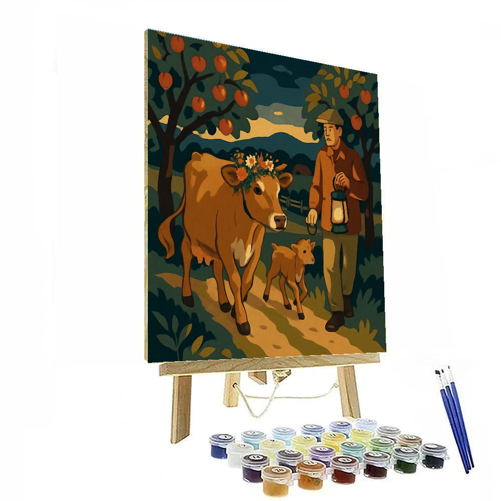 Lanternlit Orchard Cow Procession paint by numbers