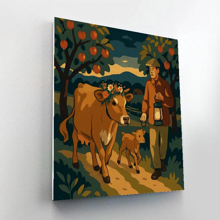 Lanternlit Orchard Cow Procession paint by numbers