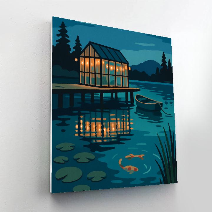 Glasshouse Lanterns Beside Lake Number painting
