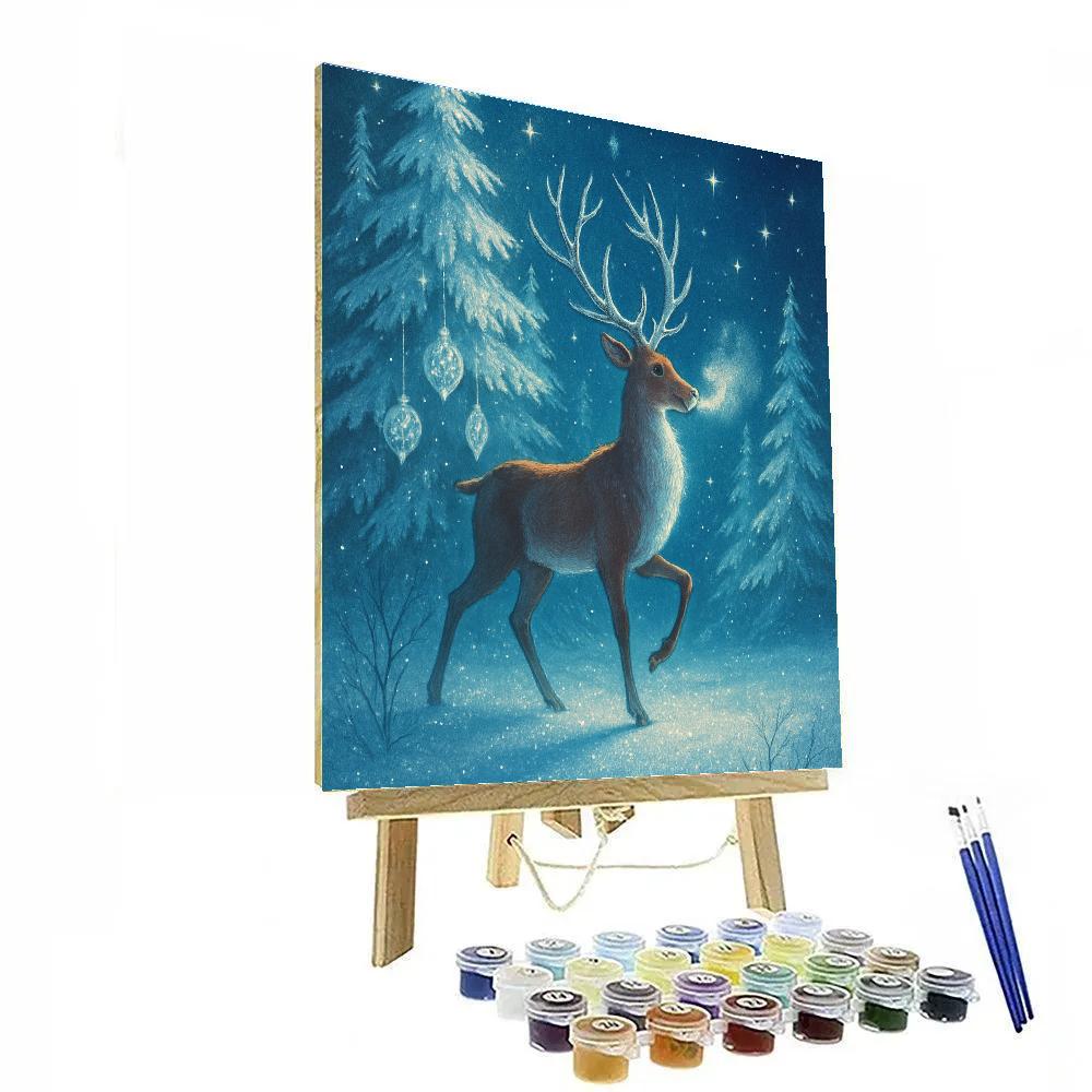 Moonlit Reindeer In Crystal Pines Painting by numbers kit