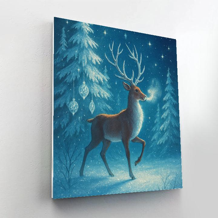 Moonlit Reindeer In Crystal Pines Painting by numbers kit