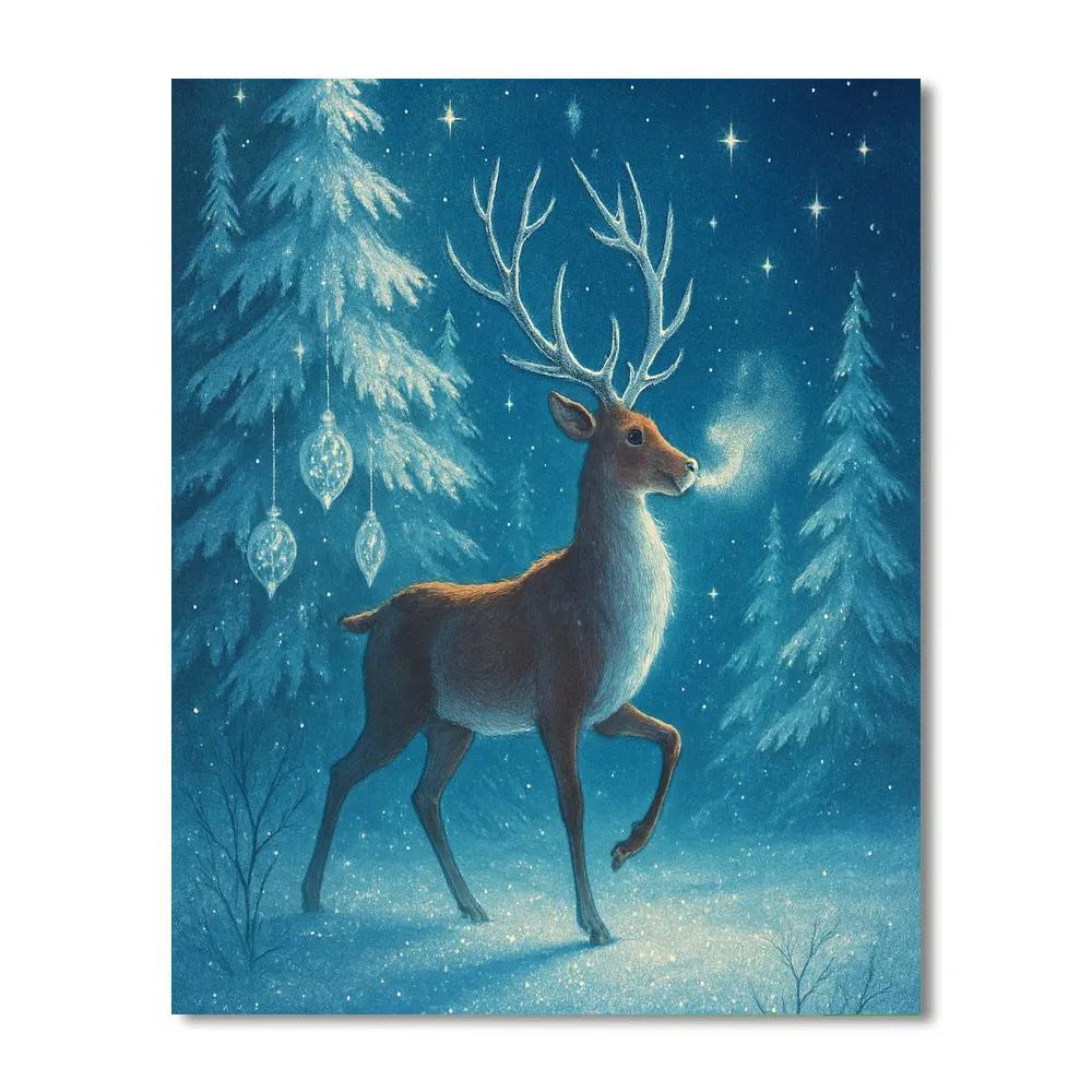 Moonlit Reindeer In Crystal Pines Painting by numbers kit