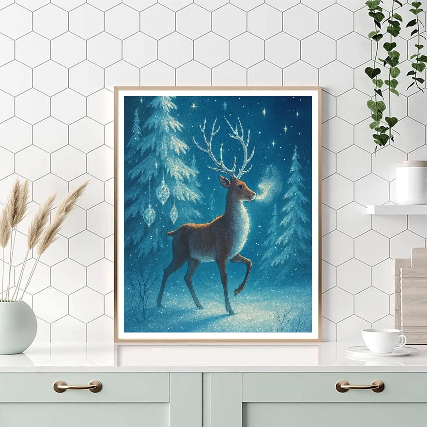 Moonlit Reindeer In Crystal Pines Painting by numbers kit