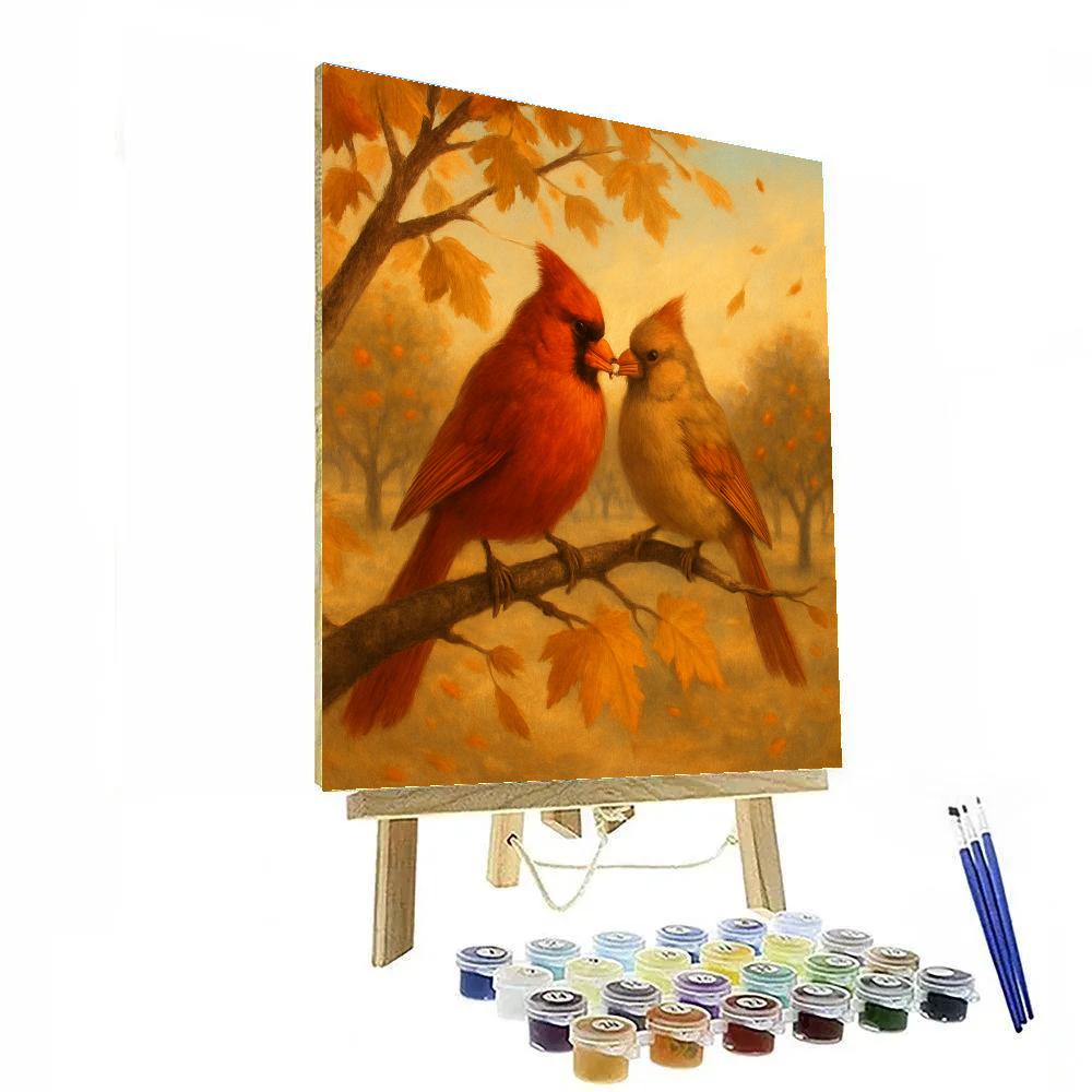 Autumn Maple Cardinals In A Sunlit Orchard Paint by numbers art