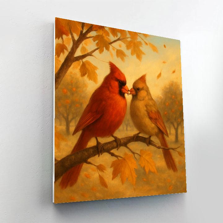 Autumn Maple Cardinals In A Sunlit Orchard Paint by numbers art