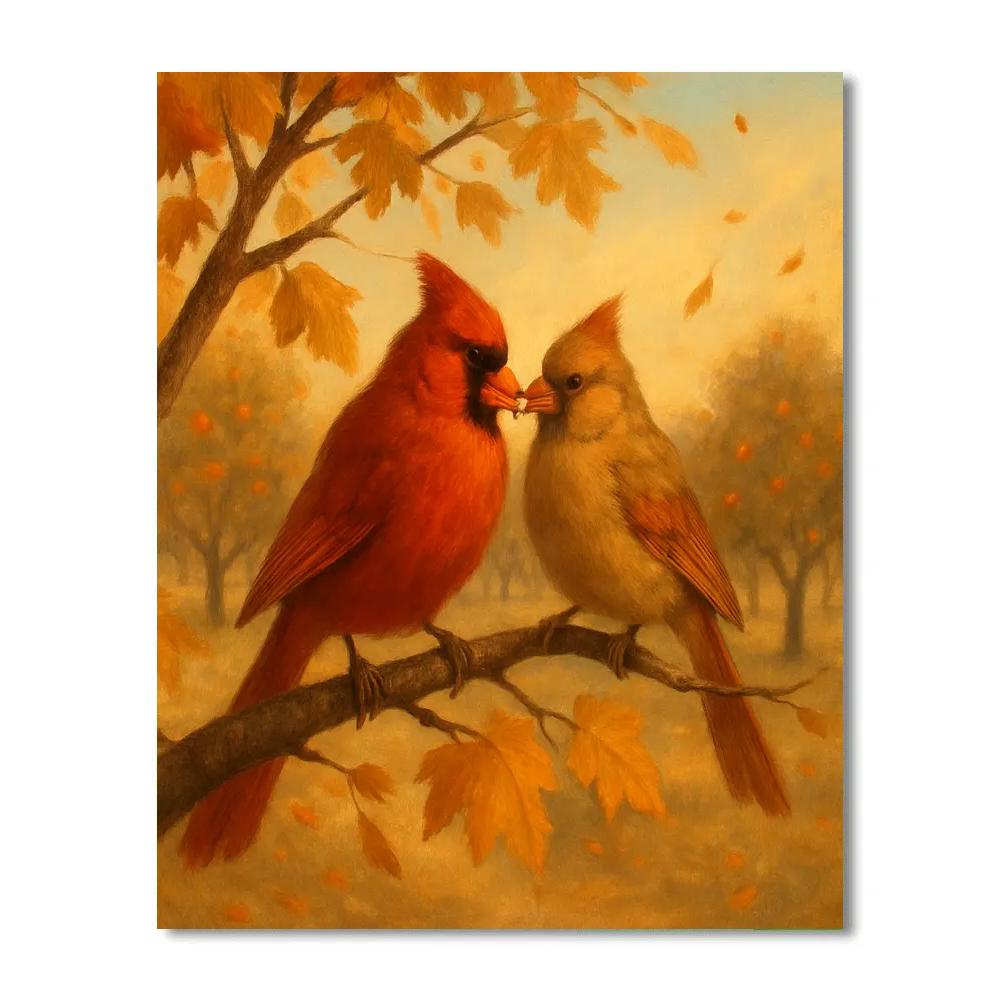 Autumn Maple Cardinals In A Sunlit Orchard Paint by numbers art