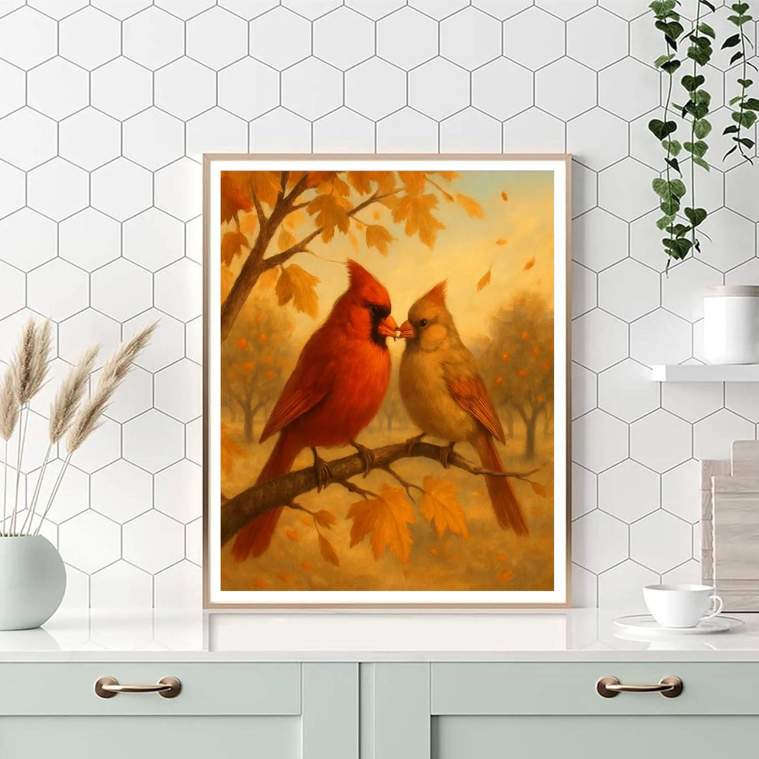 Autumn Maple Cardinals In A Sunlit Orchard Paint by numbers art