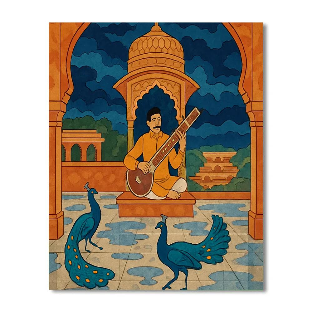 Monsoon Courtyard India Raga Painting by numbers kit
