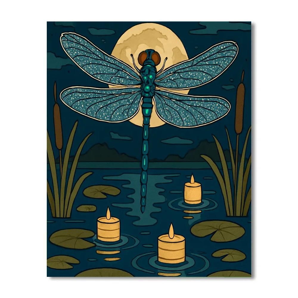 Lanternlit Marsh Dragonfly Drift Painting by numbers kit